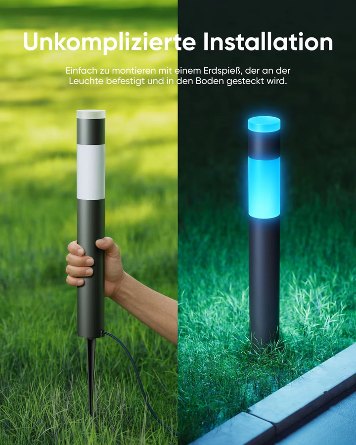 eufy Outdoor-Wegeleuchten E10 4er-Pack, intelligente kabelgebundene RGBWW-LED-Landschaftsleuchten in Schwarz, 350 lm, IP65 wasserdicht für Garten und Hof - Bild 3
