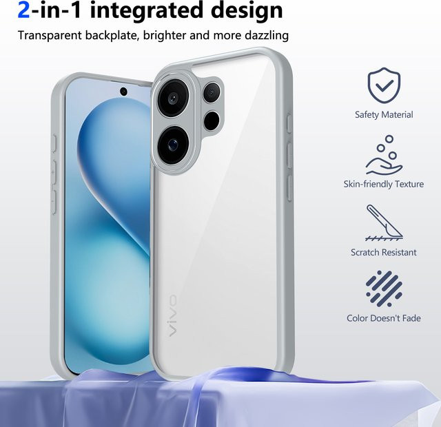 Vivo V60 5G Hülle mit Luftpolster und stoßfestem Silikon-Stoßfänger, matte Rückseite in Transparent oder Purple - Bild 1