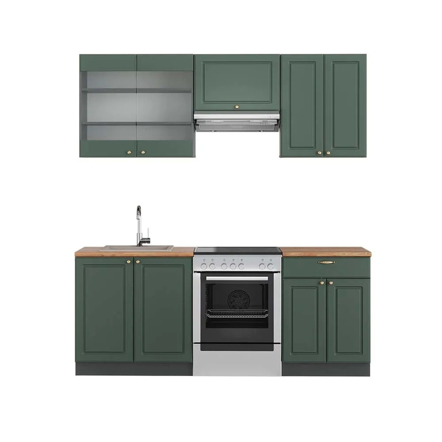 Vicco Fame-Line Küchenschränke Landhausstil in Grün, Gold und Anthrazit mit Eiche-Optik, B: 200 cm - Bild 2