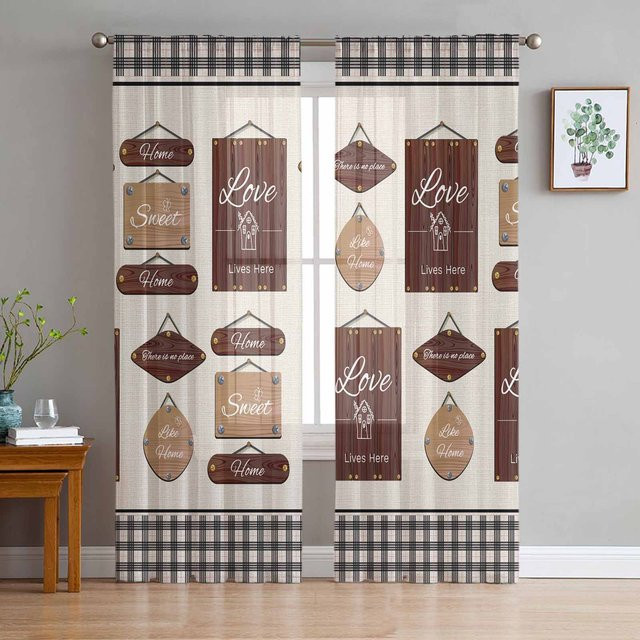 Transparente Fenster-Tüllvorhänge mit Grafikdesign in Weiß, Breite: 135 cm, Höhe: 114 cm - Bild 1