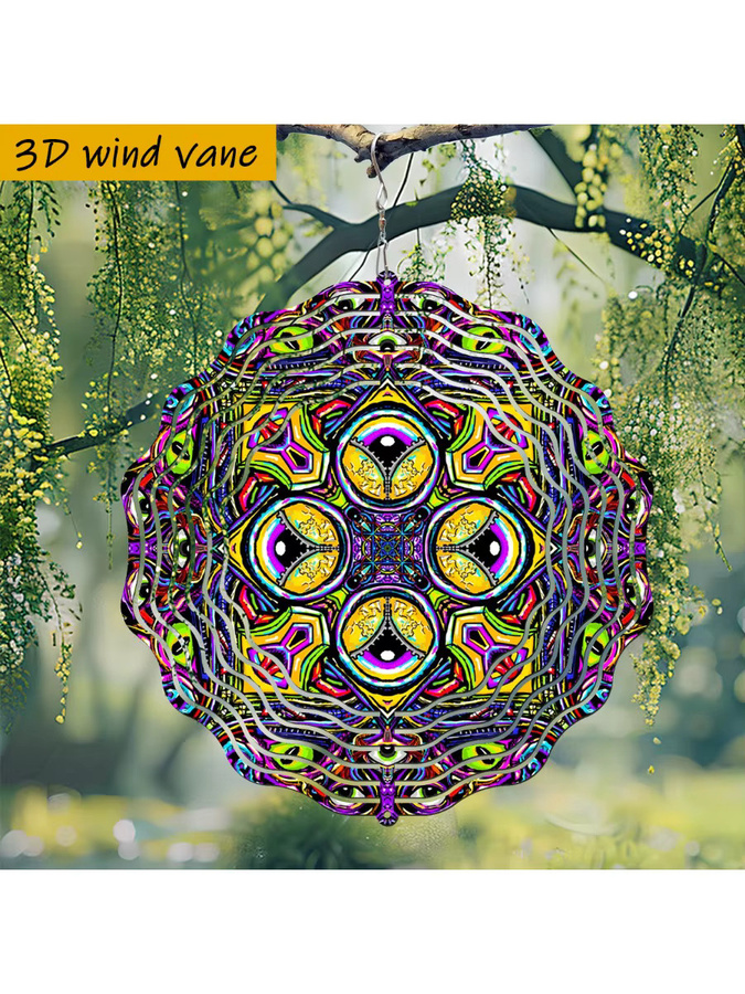 CIFBUY Bunter Psychedelischer Mandala Windspinner für den Außenbereich, Rundes Hängendes Windspiel aus Kunststoff in Mehrfarbig mit Geometrischem und Abstraktem Design - Bild 5