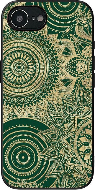 Handyhülle mit Paisley Mandala Blumen und Holzstruktur für Apple iPhone Modelle in Grün - Bild 1