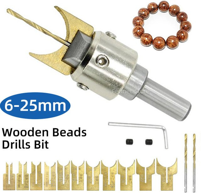 FENNEC Holzbohrer Set für Rosenkranz Perlen mit 6-25mm Fräsern und Kugelschleifwerkzeug in Silber - Bild 1