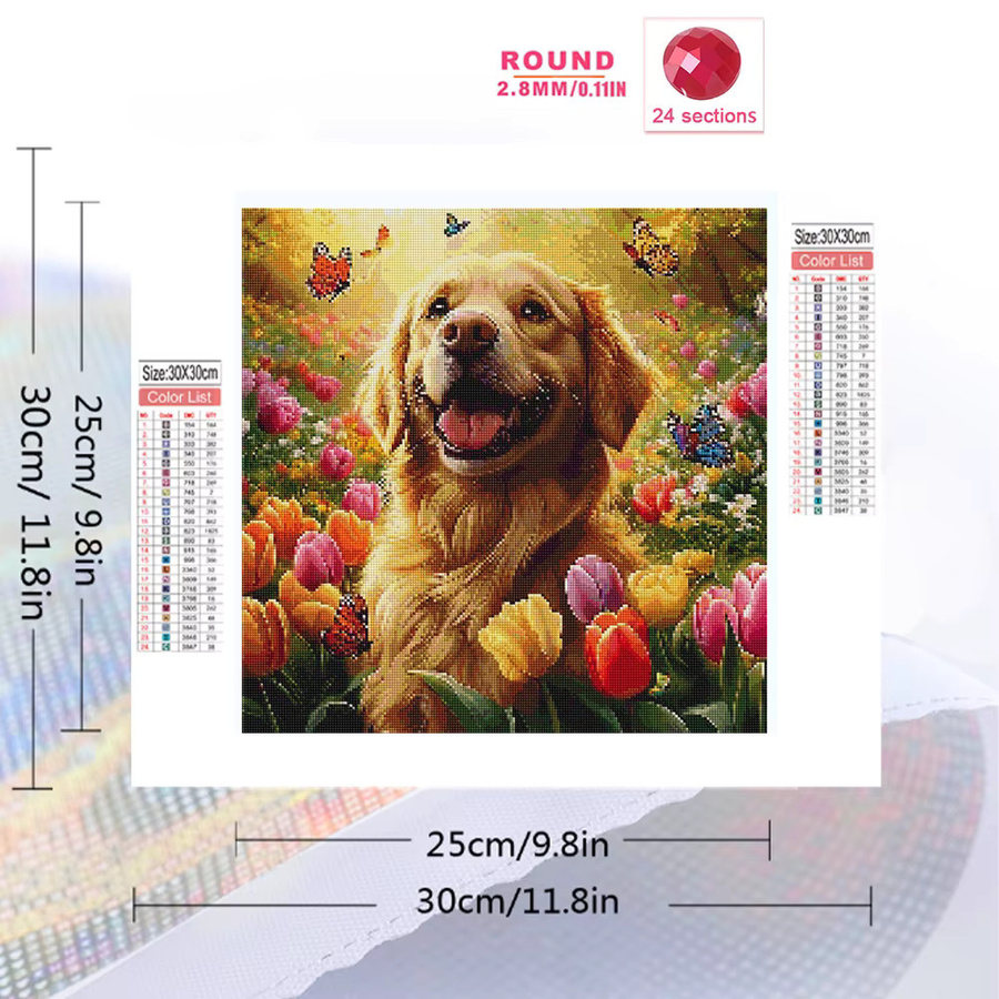 EverShine Tier-Diamant-Stickerei, Hund, DIY-Mosaik-Bastelset, floral - Bild 2
