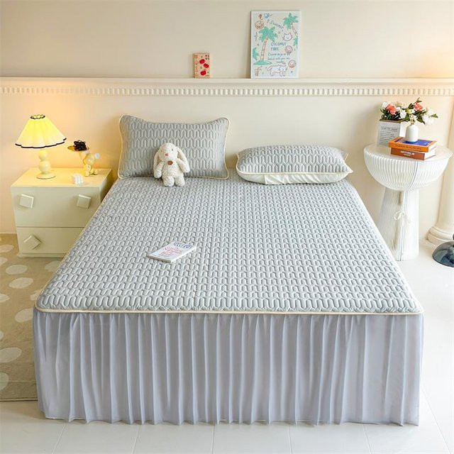 Bonenjoy Kühlender Bettrock für den Sommer, graue Tagesdecke und Matratzenschoner in Queen-Size, B/T: 150 x 200 cm - Bild 1