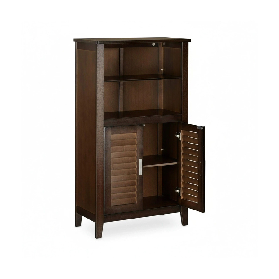 Relaxdays Badezimmerschrank aus Bambus und MDF in Dunkelbraun mit Lamellentüren, H x B x T: 92 x 50 x 25,5 cm - Bild 2