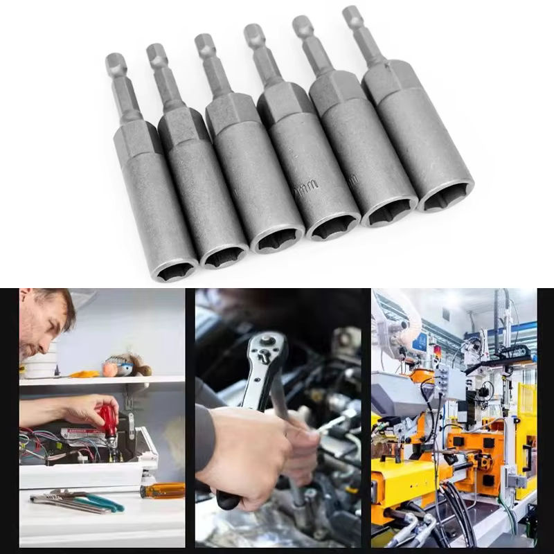 Universal Steckschlüsselsatz mit 1/4 Hex Schaft für elektrische Schrauber, Set aus tiefen Steckdosen in den Größen 8, 10, 12, 14 und 17 mm, Farbe: Silber - Bild 6