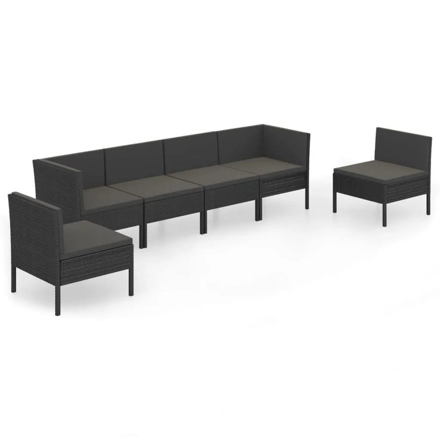 vidaXL 6-tlg Garten-Lounge-Set L-Form aus Poly Rattan in Schwarz mit Polstern und Kissen - Bild 2