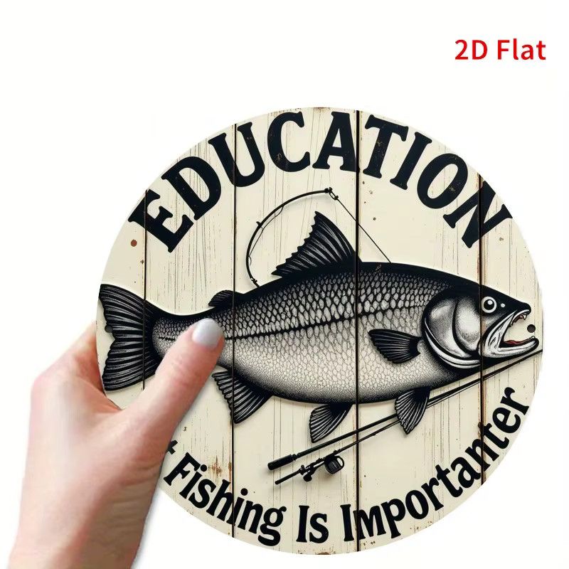 Potdemiel Metall-Wandschild aus Eisen mit humorvollem Spruch Education Important But Fishing More Important in rustikalem Design, Breite: 19,8 cm, Höhe: 19,8 cm - Bild 4