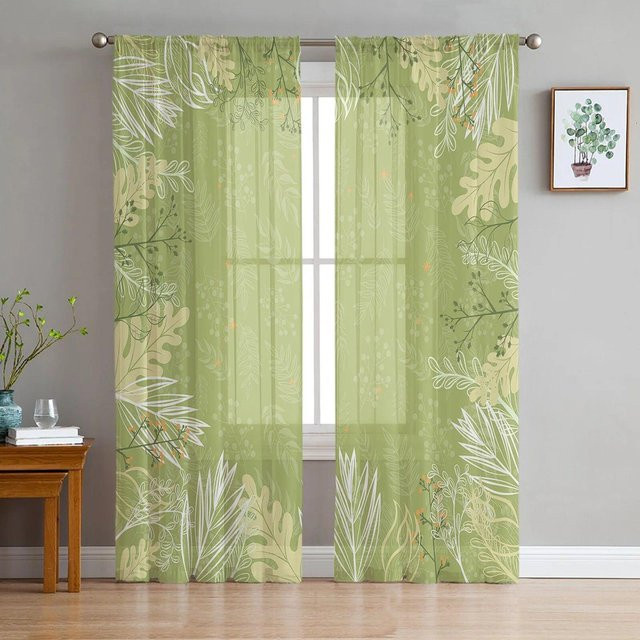 A Family Of Home Textiles Voile-Tüll-Vorhang mit floralem Naturdesign, transparent, Breite: 135 cm, Höhe: 137 cm - Bild 1