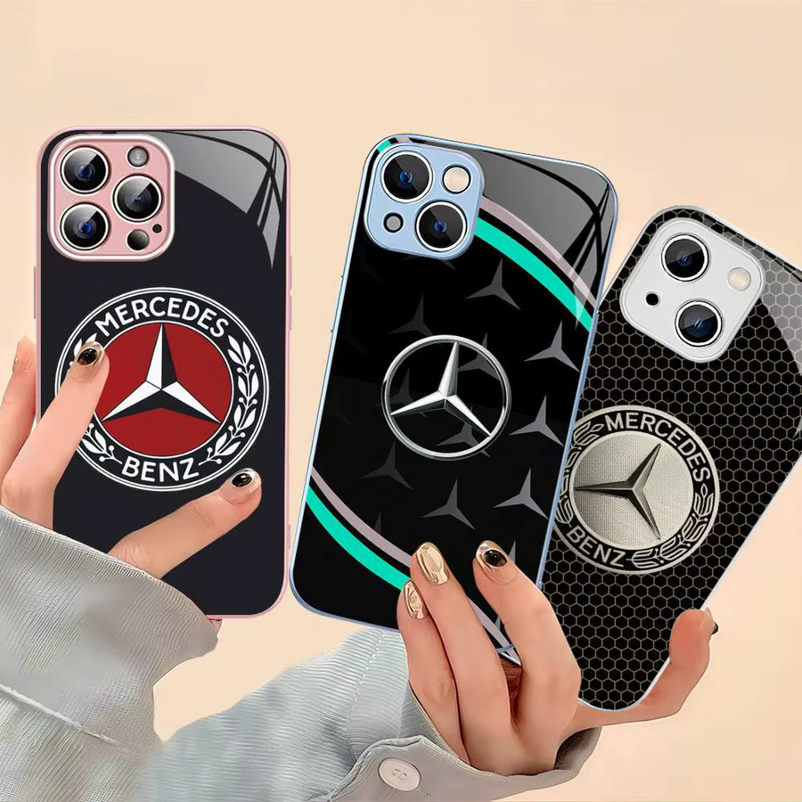 Mercedes-Benz Panzerglas Schutzfolie in Schwarz für iPhone 11 12 13 14 Pro Max Mini XR XS und 14 Plus - Bild 3