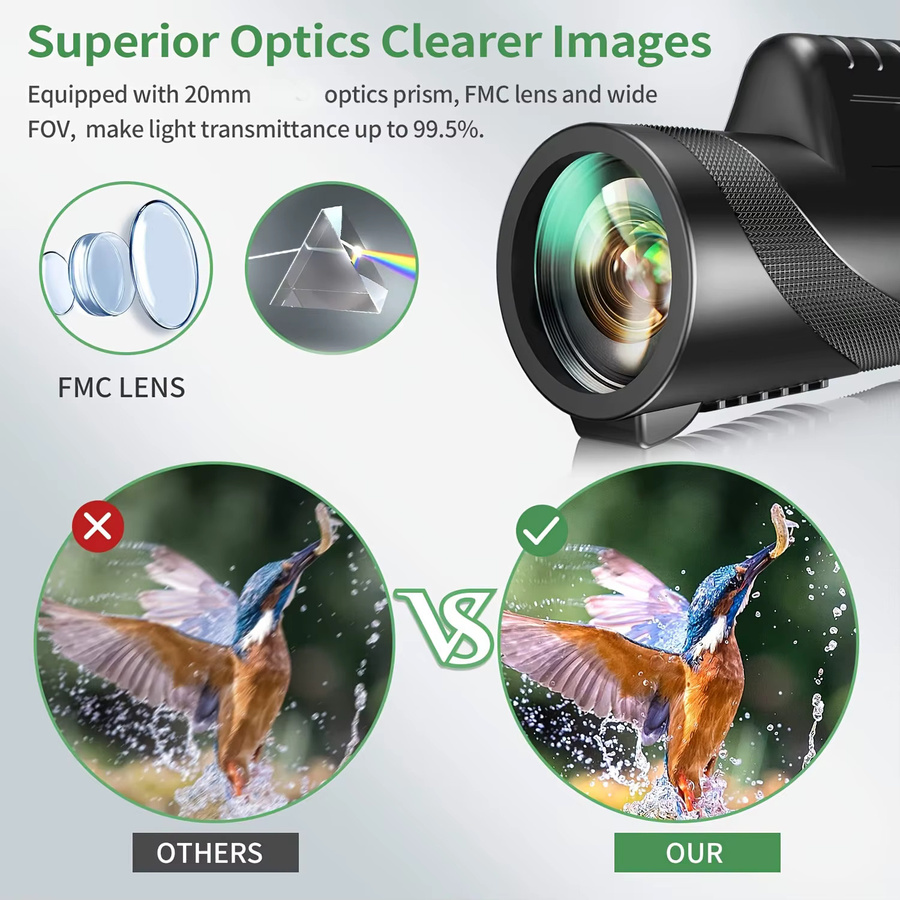 HD-Fernglas 10x50 mit großem Objektiv, manuellem Fokus, verstellbarem Griff und Stativ in Schwarz - Bild 3