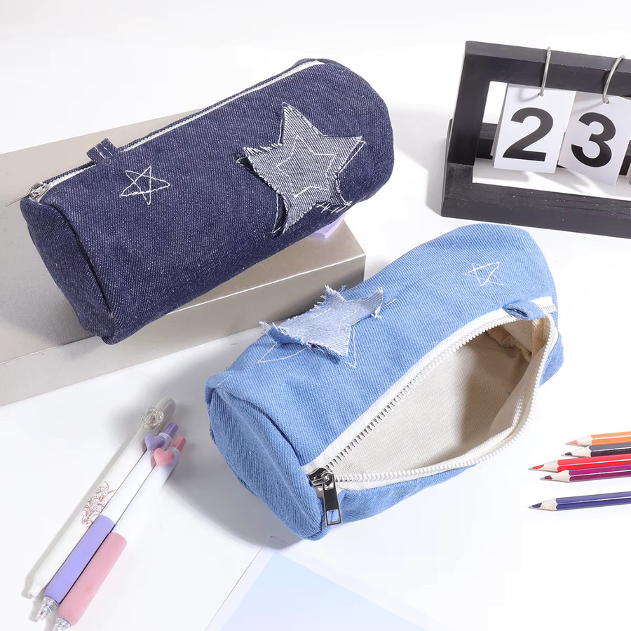 Niedliches Koreanisches Denim-Stern-Federmäppchen in Blau als Organizer für Schulbedarf - Bild 3