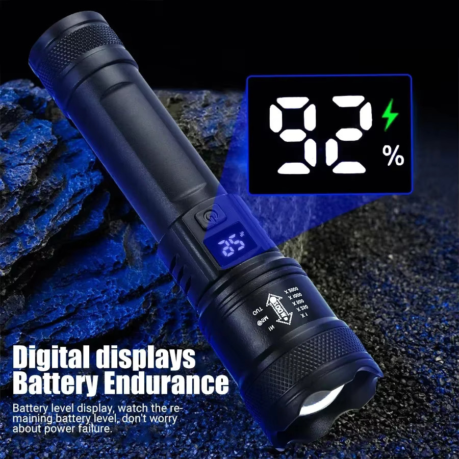 ZHIYU LED-Taschenlampe in Schwarz mit USB-Aufladung und taktischer Reichweite - Bild 4