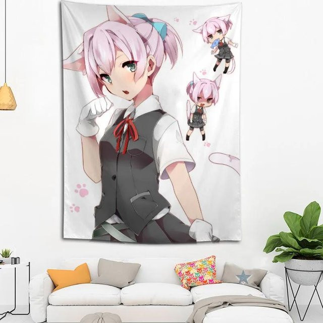 Anime Katzenmädchen Wandbehang mit Landschaftsmotiv, Digitaler 3D-Druck, Mehrfarbig, B/H: 50 x 75 cm, JMG Household Supplies - Bild 1