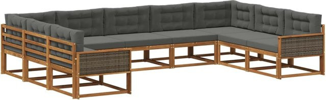 vidaXL Outdoor-Sofagarnitur in U-Form aus Akazienholz mit Kissen, Anthrazit und Natur - Bild 1