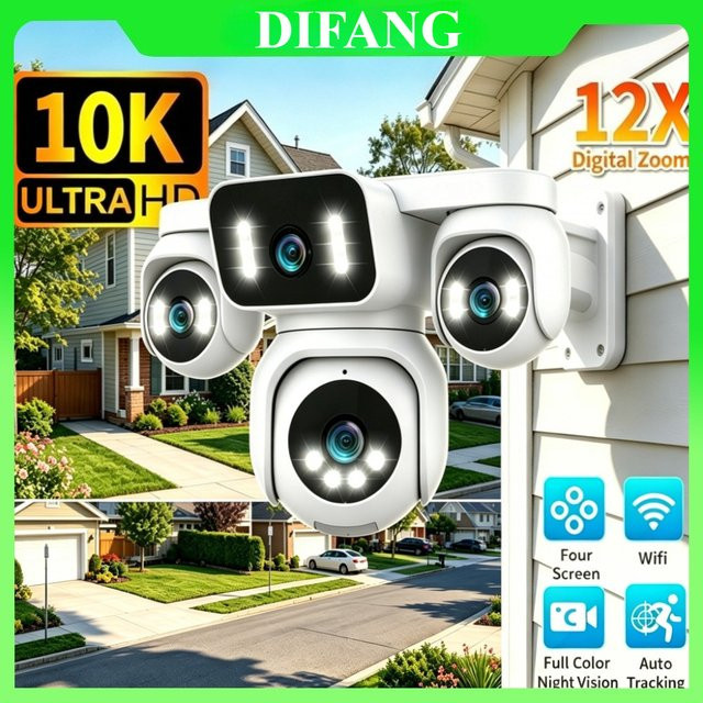 DiFang WLAN-Überwachungskamera mit Quad-Screen, 20MP Auflösung, 12-fach Zoom und KI-Tracking in Weiß - Bild 1