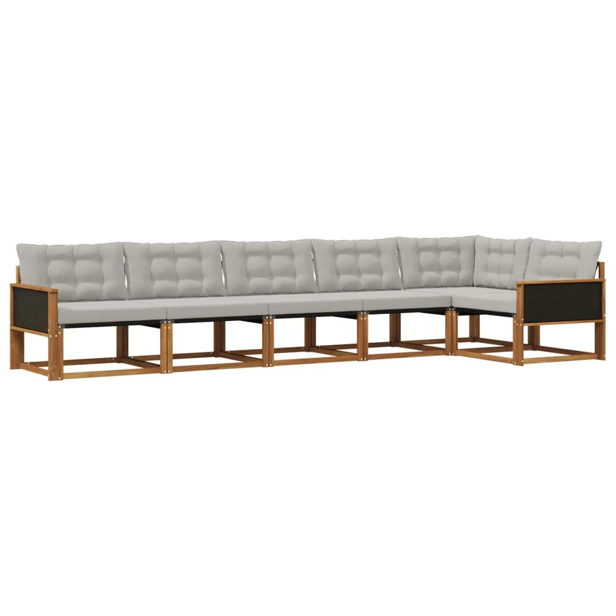 vidaXL Outdoor-Sofagarnitur L-Form aus Akazienholz mit Kissen in Beige und Grau - Bild 2