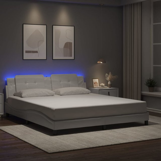 vidaXL Bettgestell Zadar mit LED-Unterbettbeleuchtung und USB-Ladeport aus Kunstleder in Schwarz und Weiß B/T/H: 180 x 200 x 185 x 218 cm - Bild 2