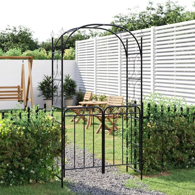 vidaXL Gartenbogen mit Tor aus Stahl in Schwarz, B/T/H: 108 x 45 x 235 cm - Bild 2