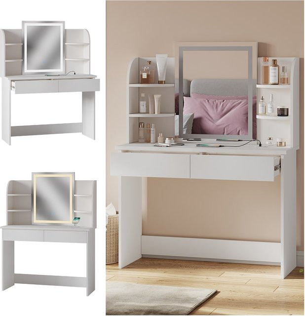 Vicco Schminktisch Charlotte Weiß mit LED-Spiegel und QI-Ladestation Breite: 106 cm - Bild 1