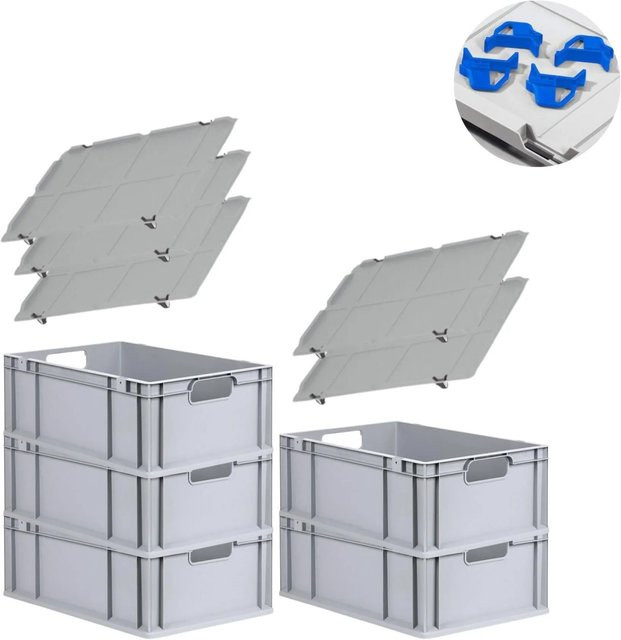 PROREGAL Spar Set mit 5 Eurobox Nextgen Economy in Blau inklusive Auflagedeckeln und 4 Schiebeschnappverschlüssen, H x B x T: 22 x 40 x 60 cm, 44 Liter pro Box - Bild 1