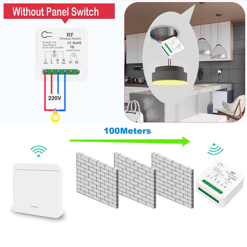 WenQia Wireless Smart Licht Schalter 433 MHz mit 86 Panel Fernbedienung, Mini Relais Empfänger für Lampen, Weiß - Bild 2