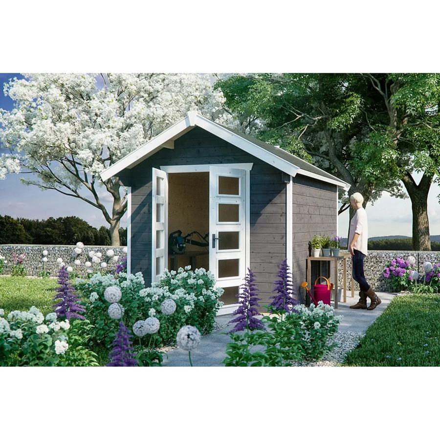 Skan Holz Gartenhaus Hengelo aus Holz in Schiefergrau mit Satteldach und Boden, B/H/T: 280 x 273 x 300 cm - Bild 2