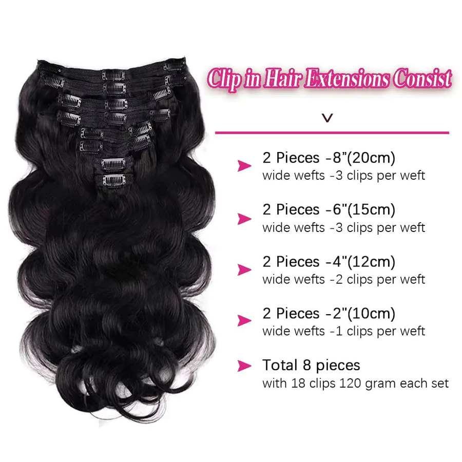 mayfive Clip-in-Haarverlängerungen, brasilianische Körperwelle, 120 g, 8 Stück - Bild 5