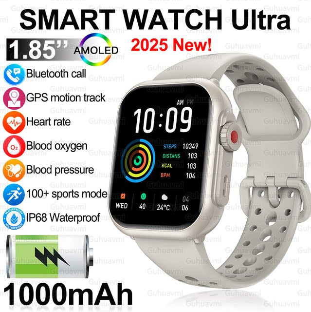 GUHUAVMI Smartwatch, Schwarz, Silikon, 1,85 Zoll, Unisex - Bild 1