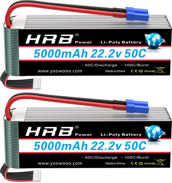 HRB Lipo Akku 6S 22.2 V mit 5000 mAh für Quadcopter, Flugzeuge und RC-Modelle mit XT60, XT90 oder EC5 Anschluss - Bild 1