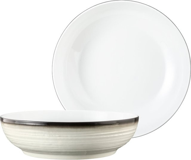 Seltmann Weiden Foodbowl Terra Salatbowl aus Keramik 2er Set Grau Weiß Durchmesser: 25,5 cm - Bild 1