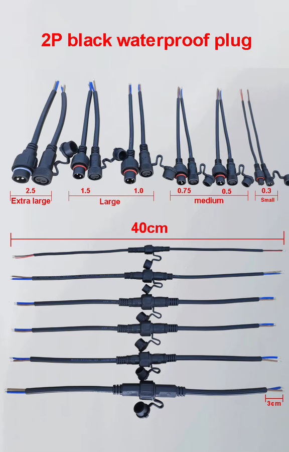 JCD Wasserdichter quadratischer Kabelstecker IP68 für Außen-LED-Leitungen in Schwarz - Bild 2