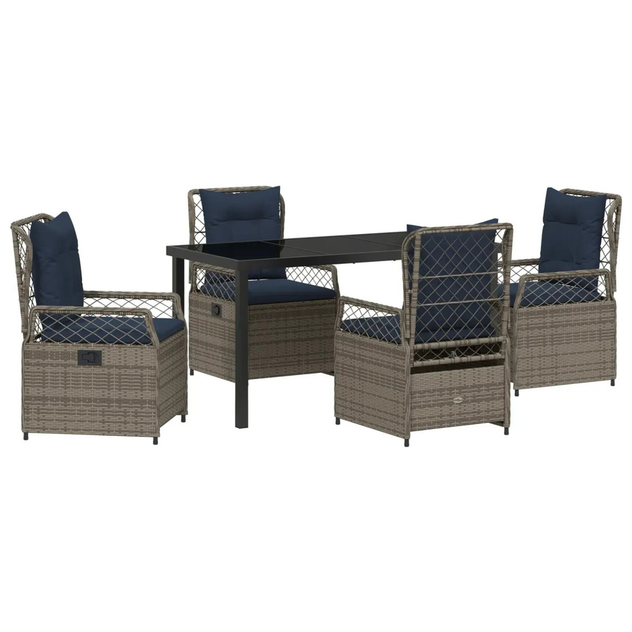 vidaXL Garten Essgruppe 5-teilig aus Poly-Rattan in Grau mit Glastisch - Bild 2