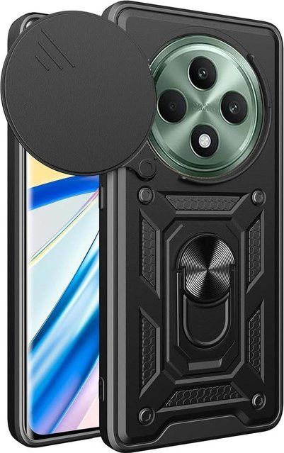 Armor Schutzhülle für OPPO Reno 12F 5G und Reno 12FS 5G mit Linsenschutz, magnetischer Halterung und Ring in Schwarz - Bild 1