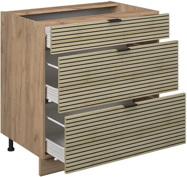 Vicco Küchenunterschrank Fame-Line in Eiche, Braun, mit 3 Schubladen, B/T/H: 80 x 51,6 x 82 cm - Bild 1