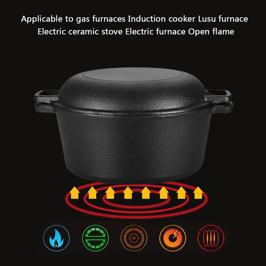 Nensit 2 in 1 Gewürzter Doppel-Dutch Oven Kombikocher aus Gusseisen, Schwarz - Bild 4