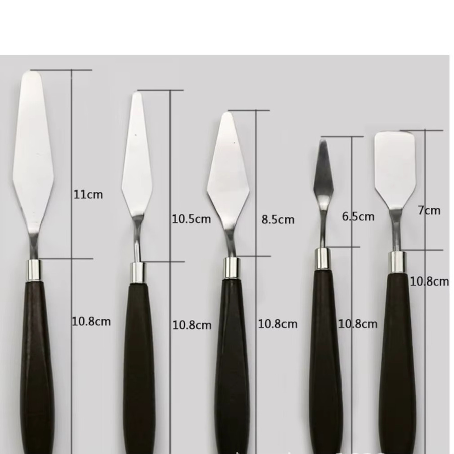 5er Set Edelstahl Malspachtel und Palette Messer für Künstler zum Mischen von Ölfarben und Leinwandmalerei in Silber und Rot - Bild 4
