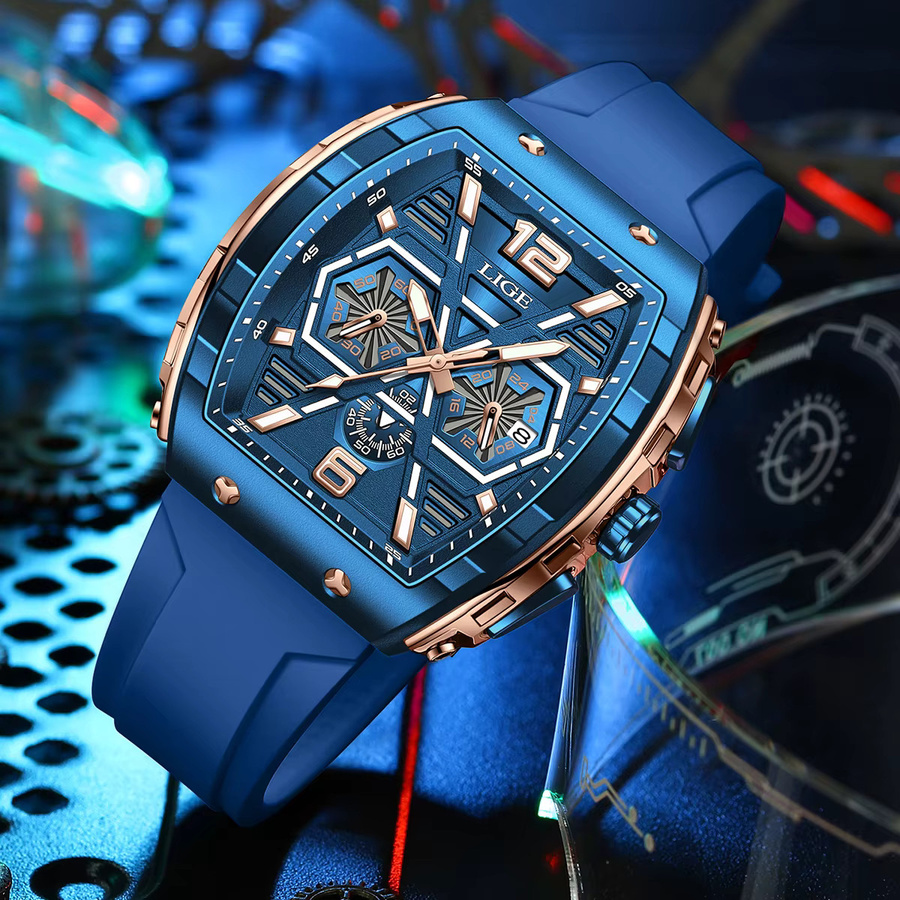 LIGE Chronograph, Quarzuhr, Silikon, Blau, Herren - Bild 2