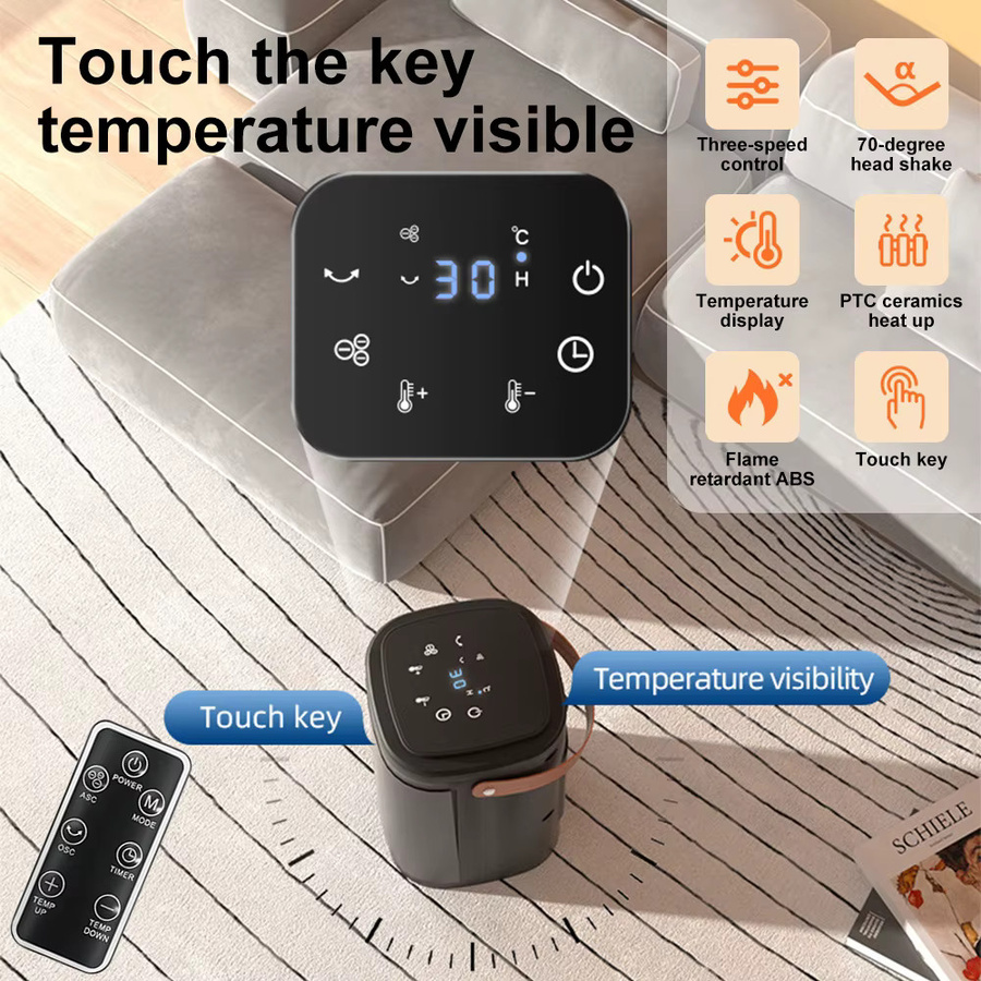 BeoSior PTC-Keramik-Elektroheizung mit Fernbedienung und Touchscreen, tragbarer Heiß- und Kaltventilator in Schwarz - Bild 3
