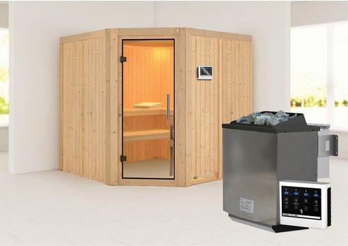 Karibu Sauna Vöru Bio-Kombi-Sauna für 4 Personen mit 9 kW Bio-Kombi-Saunaofen und externer Steuerung, beige, B/T/H: 196 x 198 x 196 cm - Bild 1