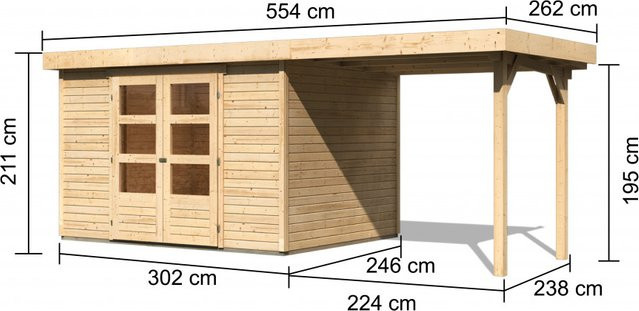 Gartenhaus KARIBU ASKOLA 5 aus Holz in Naturbelassen mit 240 m² Anbaudach, B/H/T: 302 x 246 x 246 cm - Bild 2