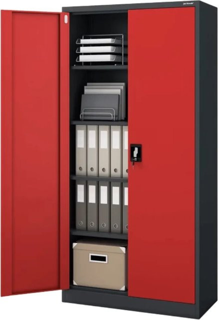 JAN NOWAK Aktenschrank aus Metall mit Flügeltüren und Schloss, Anthrazit-Rot, H x B x T: 195 x 90 x 40 cm - Bild 1