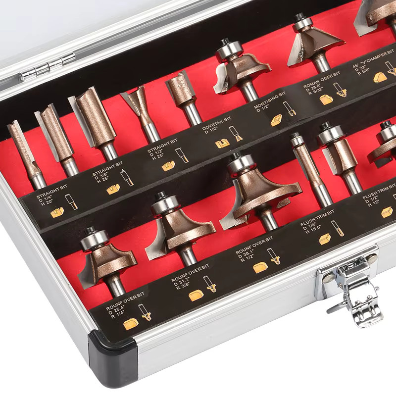 JGZUI 15-teiliges Profi-Fräser-Set in Silber mit 1/4-Zoll-Schaft für Holzbearbeitung, Gravur und Möbelherstellung - Bild 5