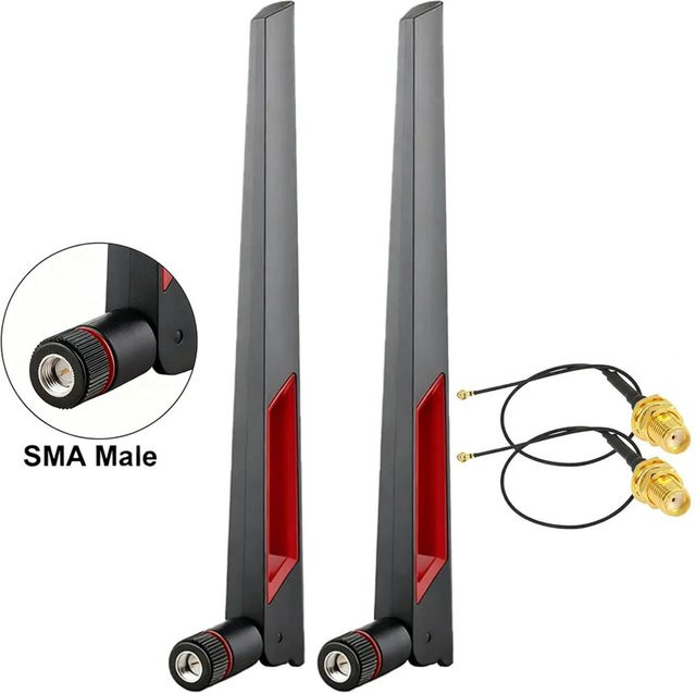 FRHY WLAN-Antennen Set Dual-Band 2,4GHz und 5,8GHz mit IPX zu RP-SMA Kabel 15 cm, Schwarz, 2 Stück - Bild 1