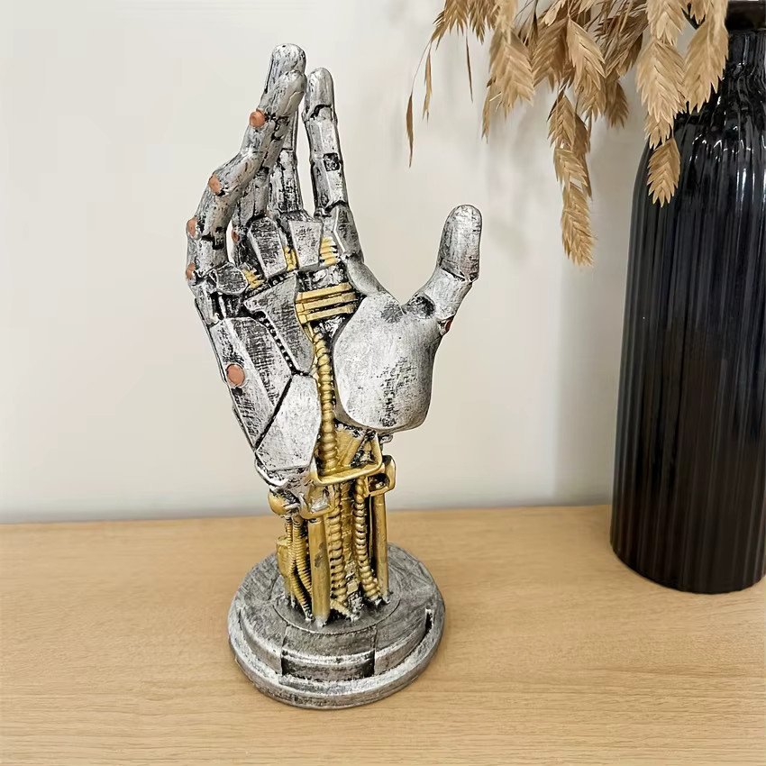 Cyberpunk 3D-Gamepad-Halter Roboter-Hand als Schreibtisch-Organizer in Silber aus Kunststoff - Bild 4