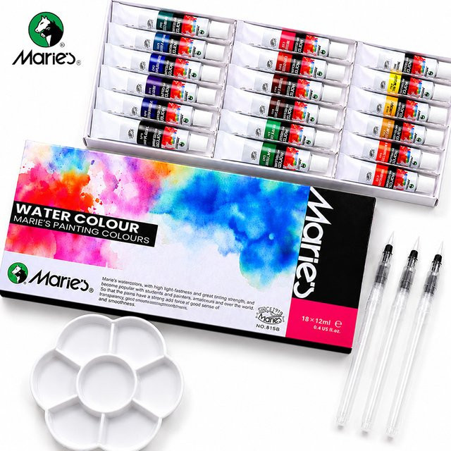 Marie's Aquarellfarben-Set mit 18 Farben und 3 Wasserstiften, 22-teiliges Set für Künstler und Hobbyschüler, Multicolor, 12ml pro Farbe - Bild 1
