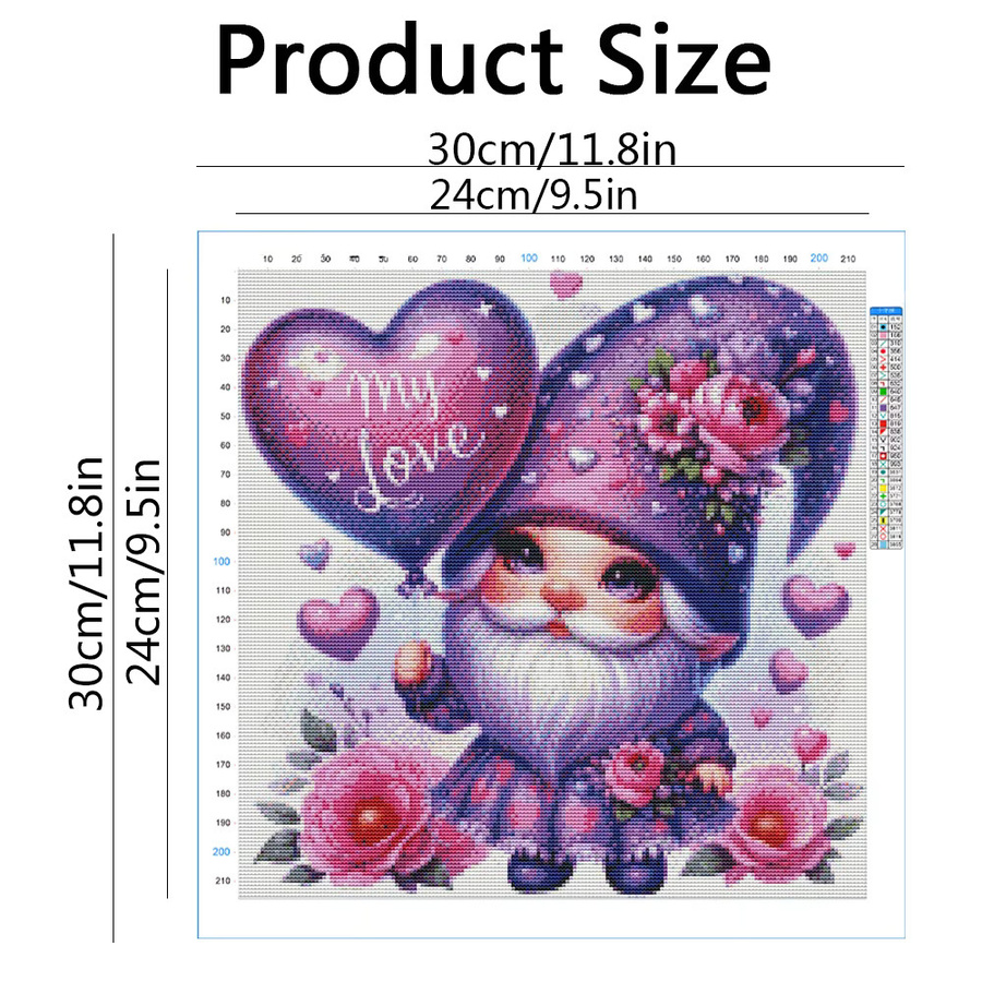 Evershine Kreuzstich Stickerei Set mit Zwerg und Herz Motiv, 11CT Handarbeit Kunst Leinwand, Breite: 30 cm, Tiefe: 30 cm, Höhe: 30 cm - Bild 2
