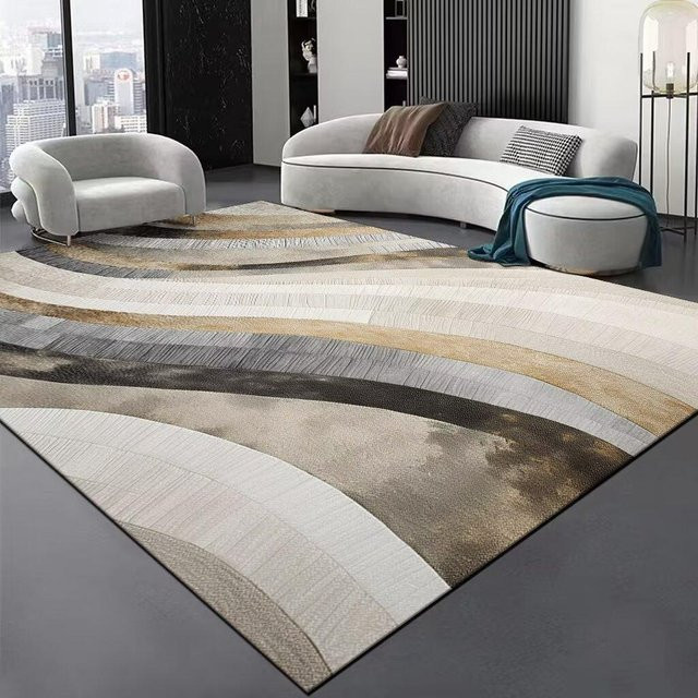 Karpetti Wohnzimmerteppich mit Streifenmuster in Schwarz und Multicolour, Waschbarer Flanell-Teppich für Salon und Schlafzimmer, B/T: 160 x 200 cm - Bild 1