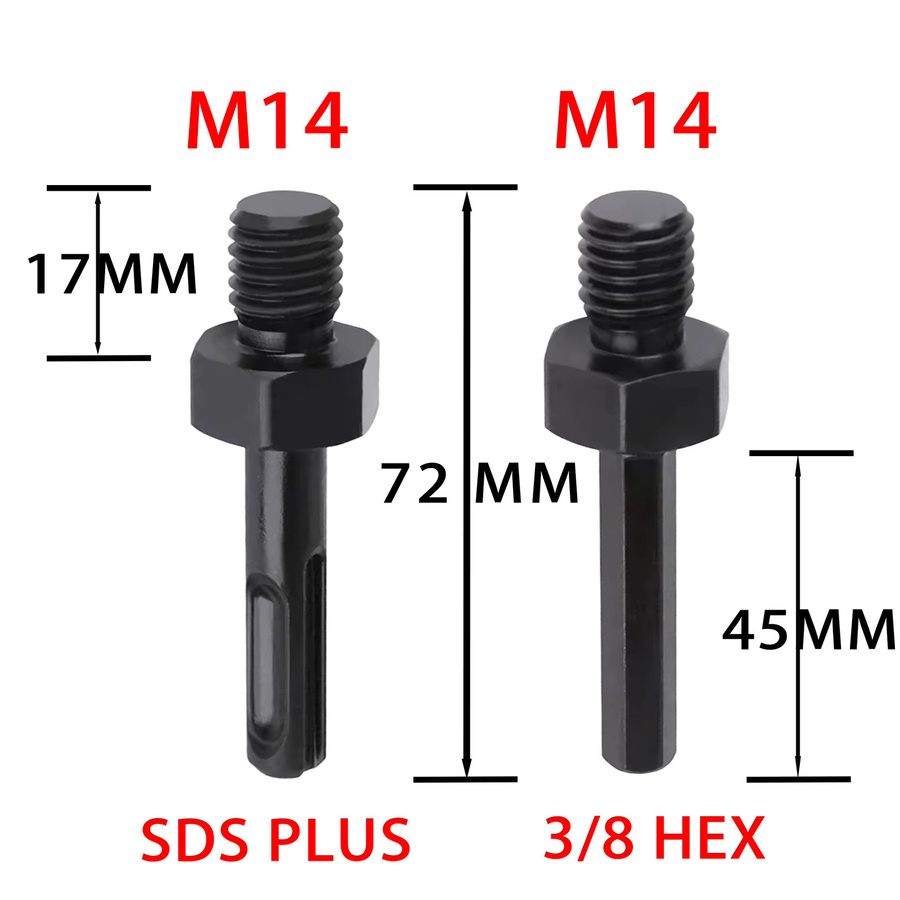 Layzen Bit-Halter Schwarz mit M14-Gewinde auf 3/8-Sechskant-SDS-Plus-Schaft für Diamant-Kernbits und Lochsägen, geeignet für Bohrmaschinen und Hammerbohrmaschinen - Bild 2